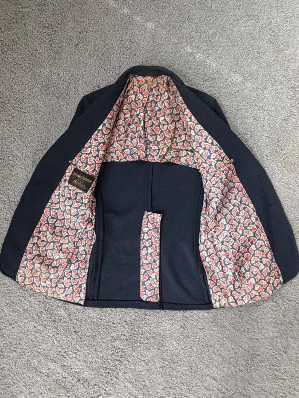 Vintage 70s Johnny Carson Blazer Navy Gold Button Paisley Lining - Sz. 38R -VGUC
